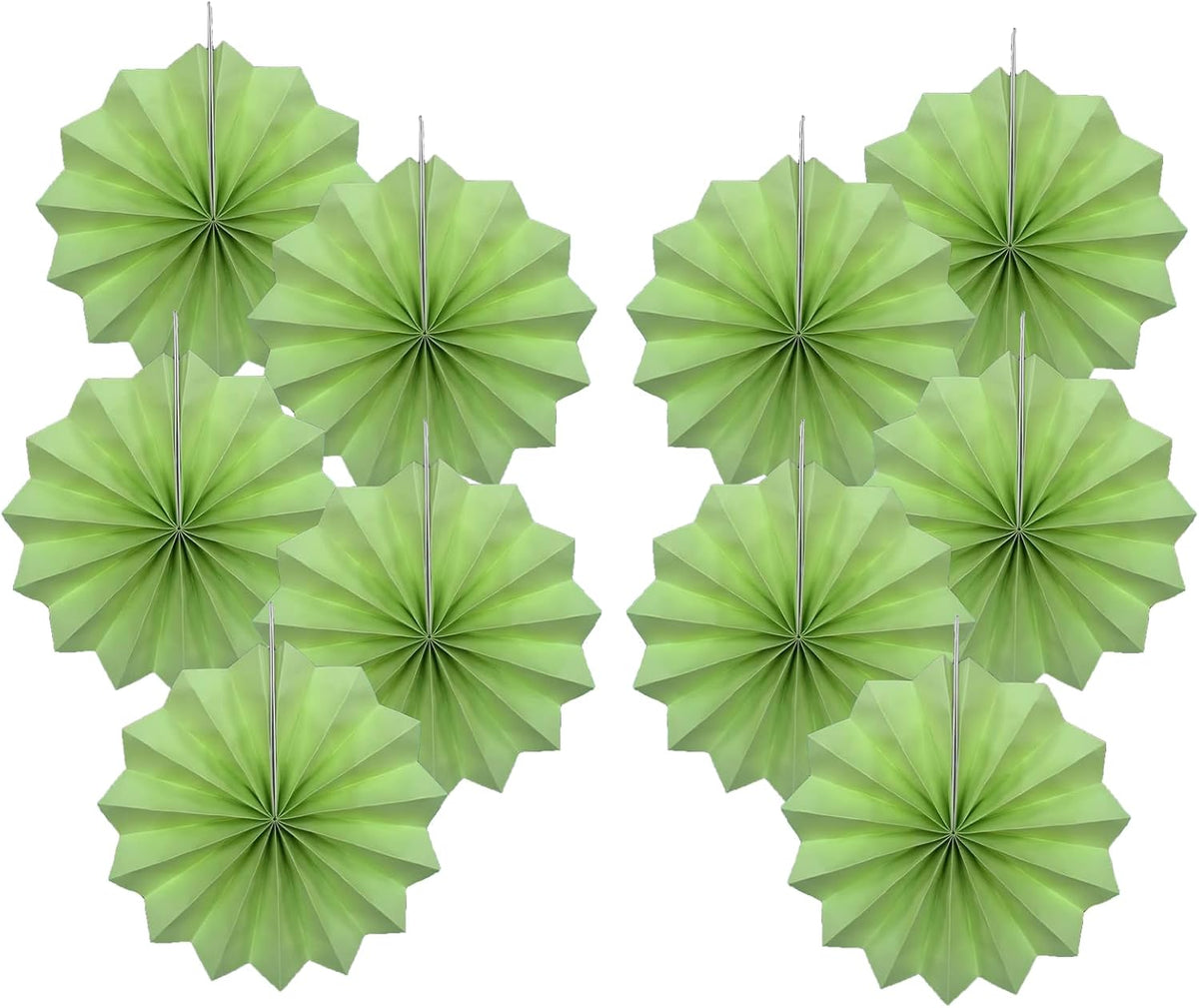 BARTHEW Green Hanging Paper Fans, 8in, 30 Pack, DIY Set, Minimalist Modern Style, Green, Military