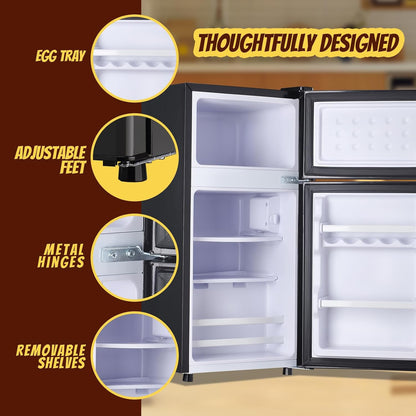 2.4 Cu.ft Mini Fridge with Freezer Compact Fridge Refrigerator Dual Door Small Fridge Senven Temp