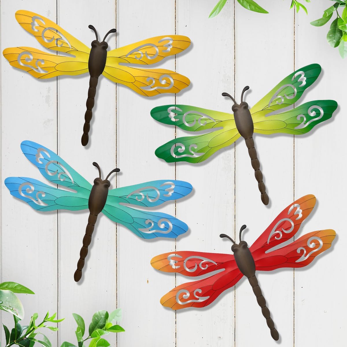 Metal Dragonfly Wall Decor, 4 Pack 14inch Metal Dragonfly Wall Hanging Sculpture Decor for Outdoor