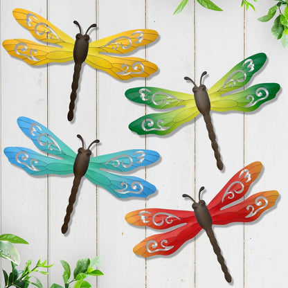 Metal Dragonfly Wall Decor, 4 Pack 14inch Metal Dragonfly Wall Hanging Sculpture Decor for Outdoor