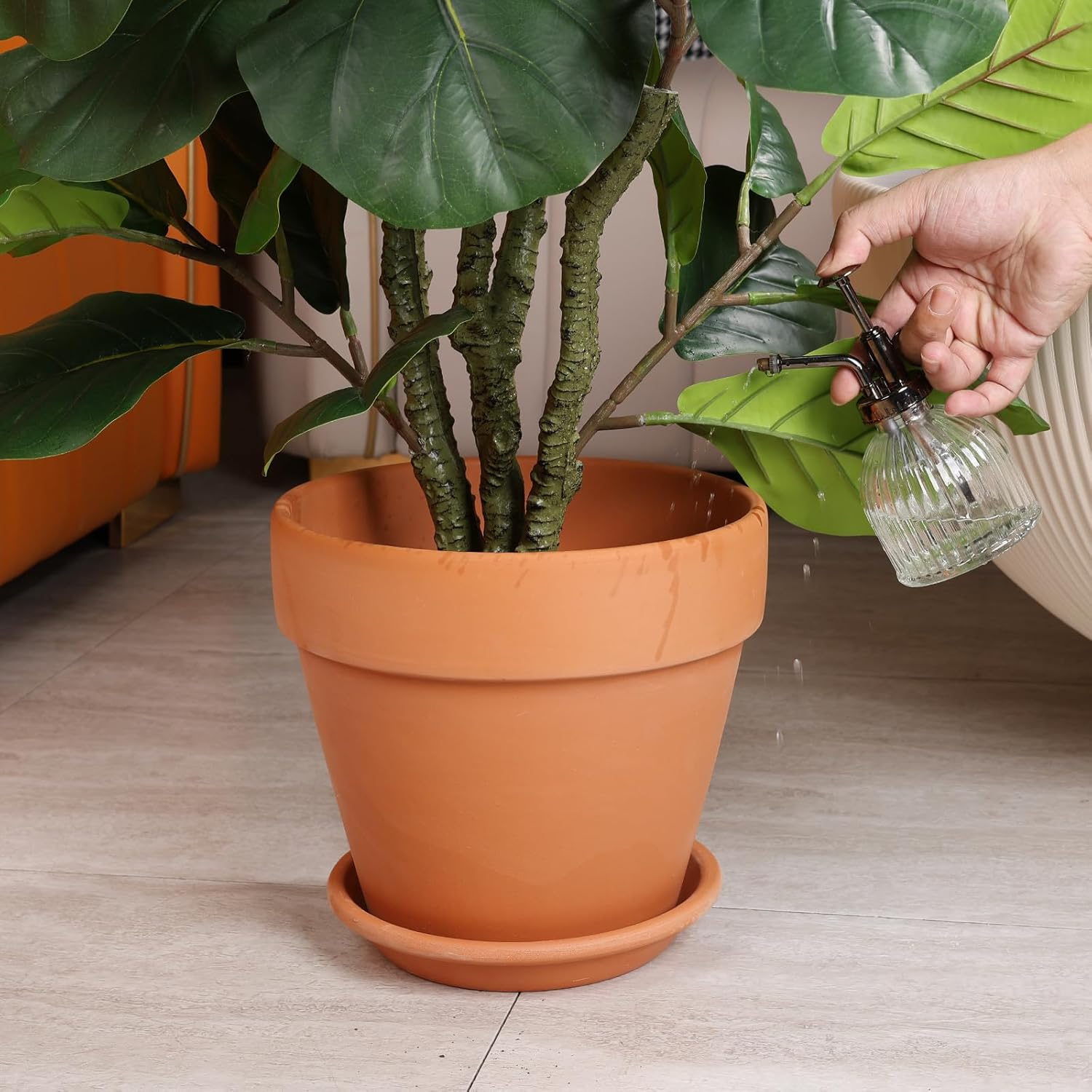 INGOFIN 12 Inch Terracotta Pot with Saucer - Ceramic Clay Pot for Plants with Drainage Hole, Large