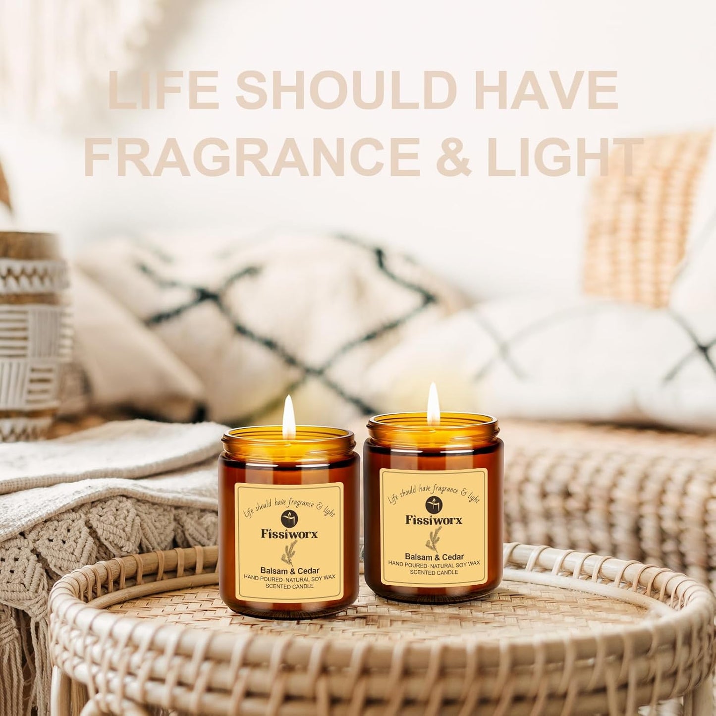 Balsam & Cedar Scented Candle Set 2 Pack – Natural Soy Wax Hand-Poured – Relax and Relieve Stress