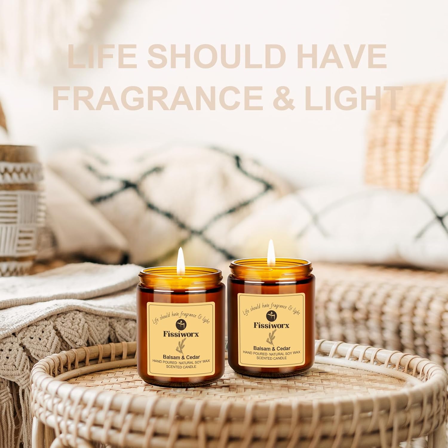 Balsam & Cedar Scented Candle Set 2 Pack – Natural Soy Wax Hand-Poured – Relax and Relieve Stress