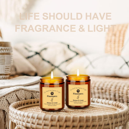 Balsam & Cedar Scented Candle Set 2 Pack – Natural Soy Wax Hand-Poured – Relax and Relieve Stress