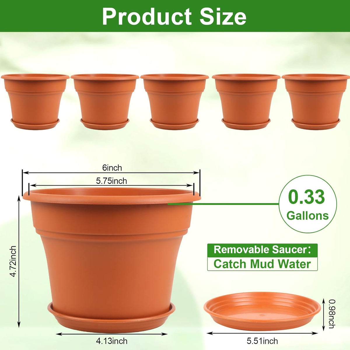 6 Inch Plastic-Flower Pot-for-Indoor Plants, 6 Pack Outdoor Plant Pots with Drainage Holes &