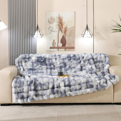 Latepis Faux Fur Throw Blanket for Couch, Soft Luxury Faux Fur Bubble Blanket for Sofa and Bedroom