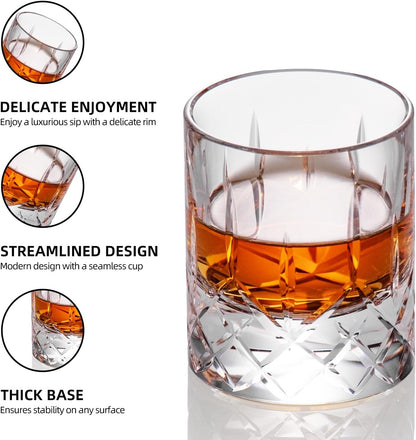 KAMMAK Crystal Whiskey Glasses Set of 2, Handcrafted 2.03oz Old Fashioned Glasses Stemless, Luxury