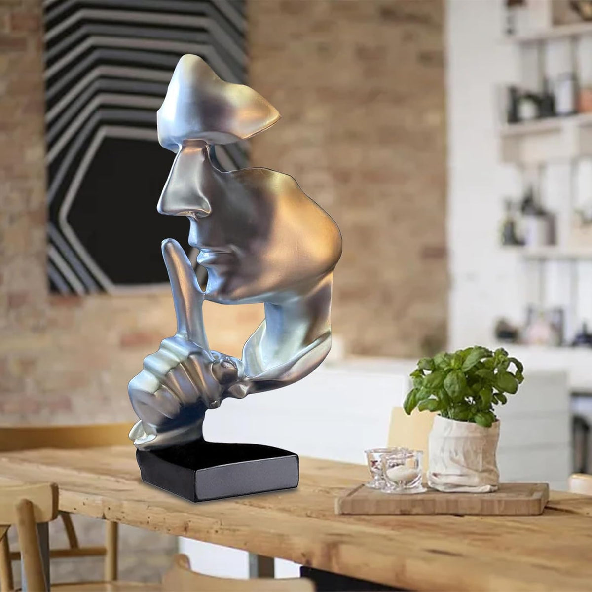 aboxoo Abstract Statues Silence is Gold Decorative Objects,Modern and Simple Resin Figurine,Desk