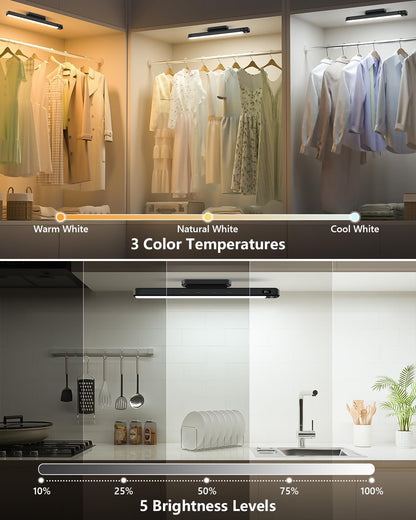 Ferswe 5W Motion Sensor Magnetic Light Bar, 2500mAh Rechargeable Under Cabinet Lighting with