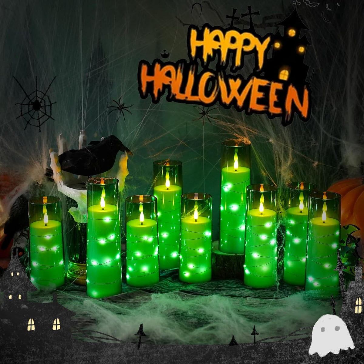 Flickering Flameless LED Candles,Battery Operated Candles 9 Pcs with Embedded Star String,Acrylic