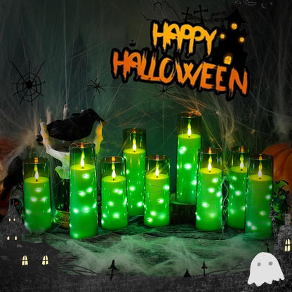 Flickering Flameless LED Candles,Battery Operated Candles 9 Pcs with Embedded Star String,Acrylic