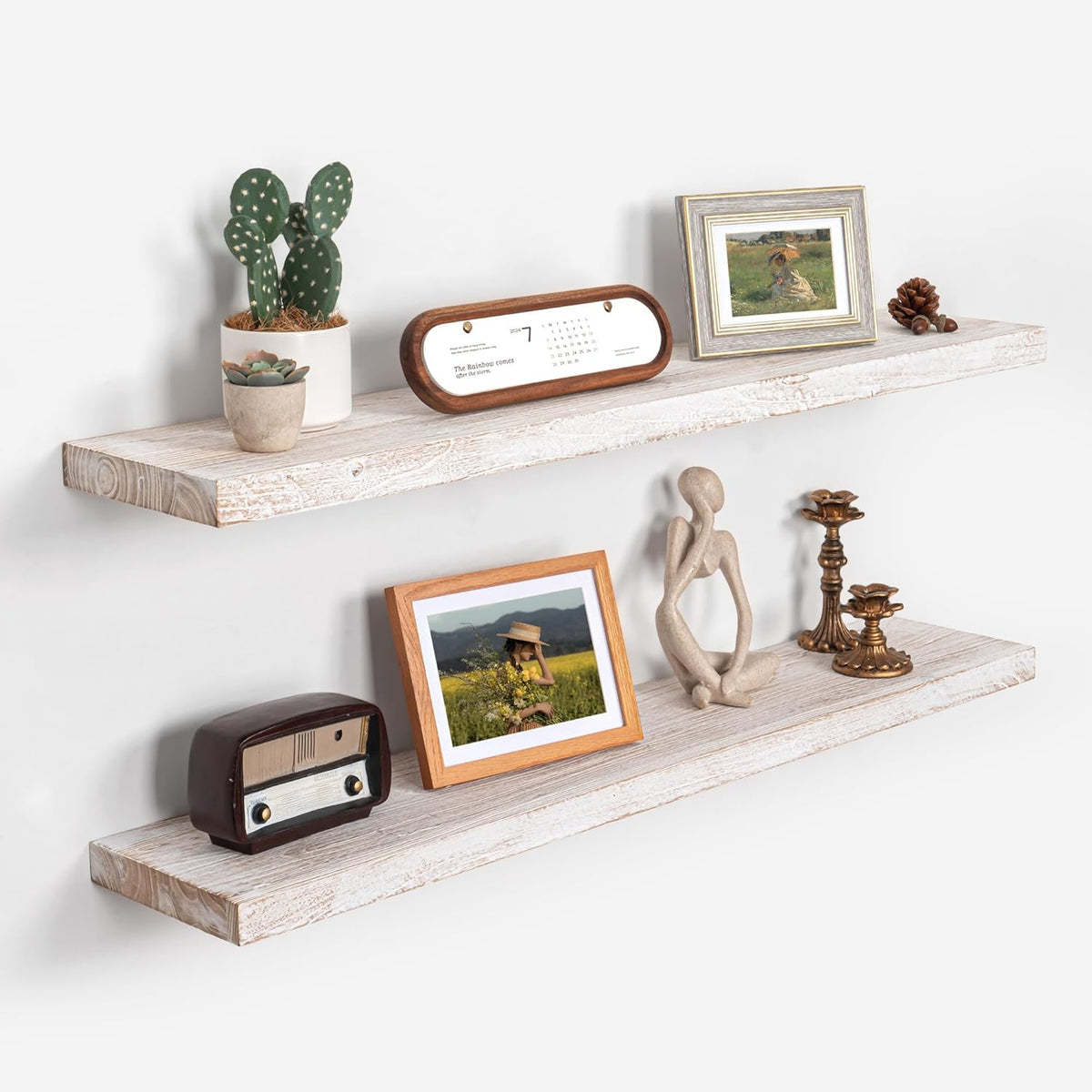 Axeman Floating Shelves for Wall - 40''W x 8'' D Rustic Solid Elm Wood Shelves for Storage, Wall