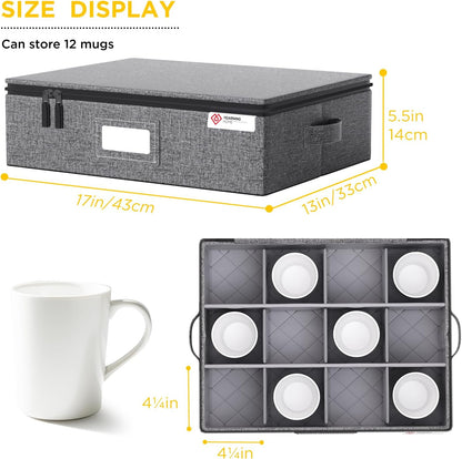 YearningHome Cup and Mug Storage Box with Hard Shell and Dividers for Coffee Mugs,Tea Cups and