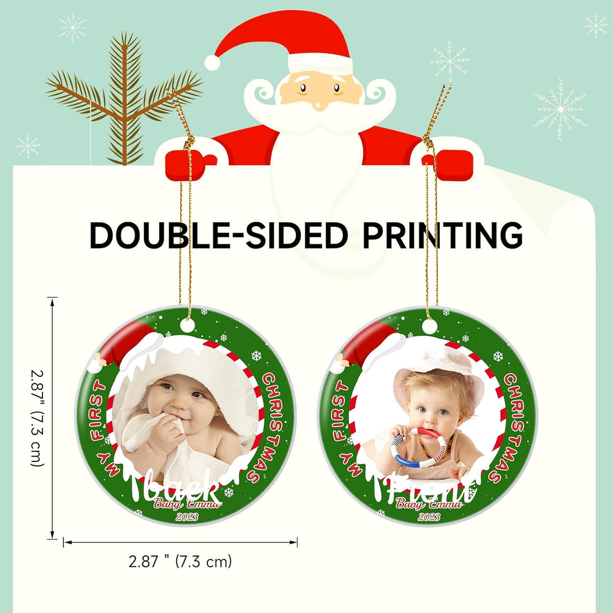 Personalized Baby's First Christmas Ornament 2025, Ceramic Custom Photo Text Christmas Ornament