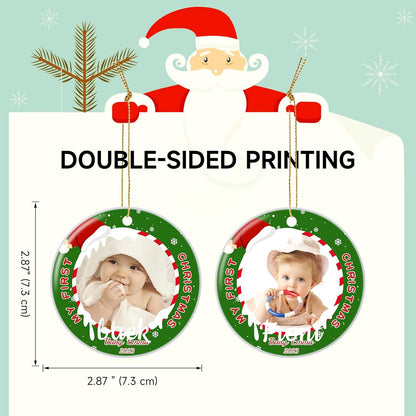 Personalized Baby's First Christmas Ornament 2025, Ceramic Custom Photo Text Christmas Ornament
