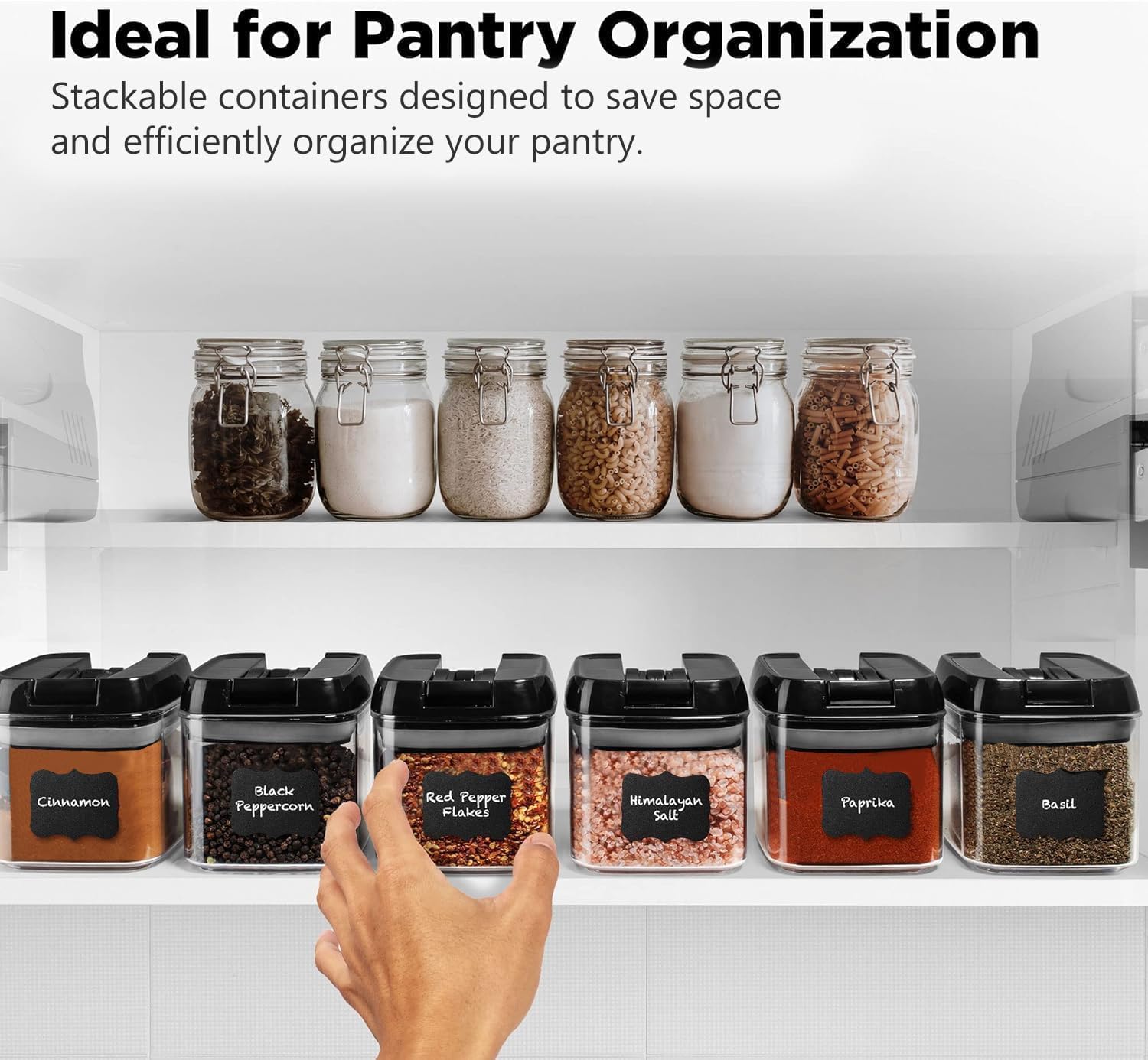 Shazo 6 PC Airtight Food Storage Containers - BPA Free Clear Plastic Snack & Spice Containers with