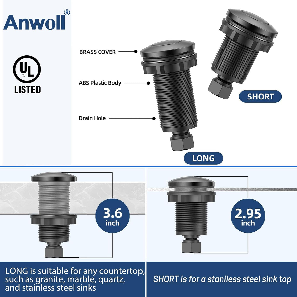 Garbage Disposal Air Switch Kit -Professional- Dual Outlet, Sink Top Waste Disposer On/Off, Garbage