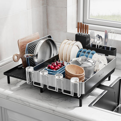 SUNLY Large Dish Drying Rack, Expandable Dish Racks for Kitchen Counter, Space Saving 304 Stainless