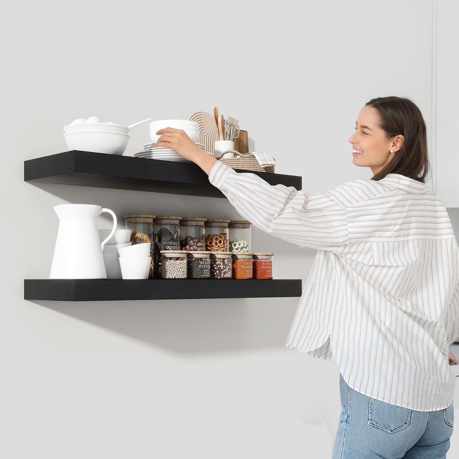 Heimlove 55 Inch Floating Shelves for Wall,10 Deep Large Black Wall Shelf with Heavy Duty