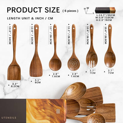 Wooden Spoons for Cooking, Nonstick Cooking Utensil Set with 6 Piece Acacia Wooden Spatulas and