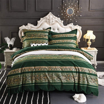 ABREEZE Bohemian Vintage Cal.King Size Floral Cotton Bedding Set 3Pcs Duvet Cover Set Boho Green