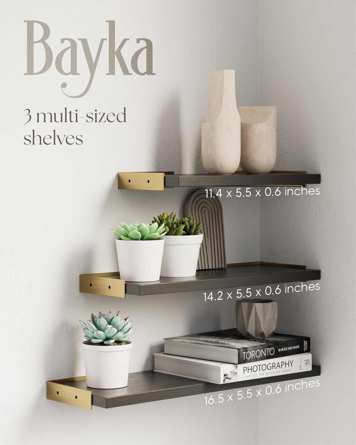 BAYKA Floating Shelves for Bedroom Decor, Wall Shelves for Storage, Wall Mounted Rustic Wood