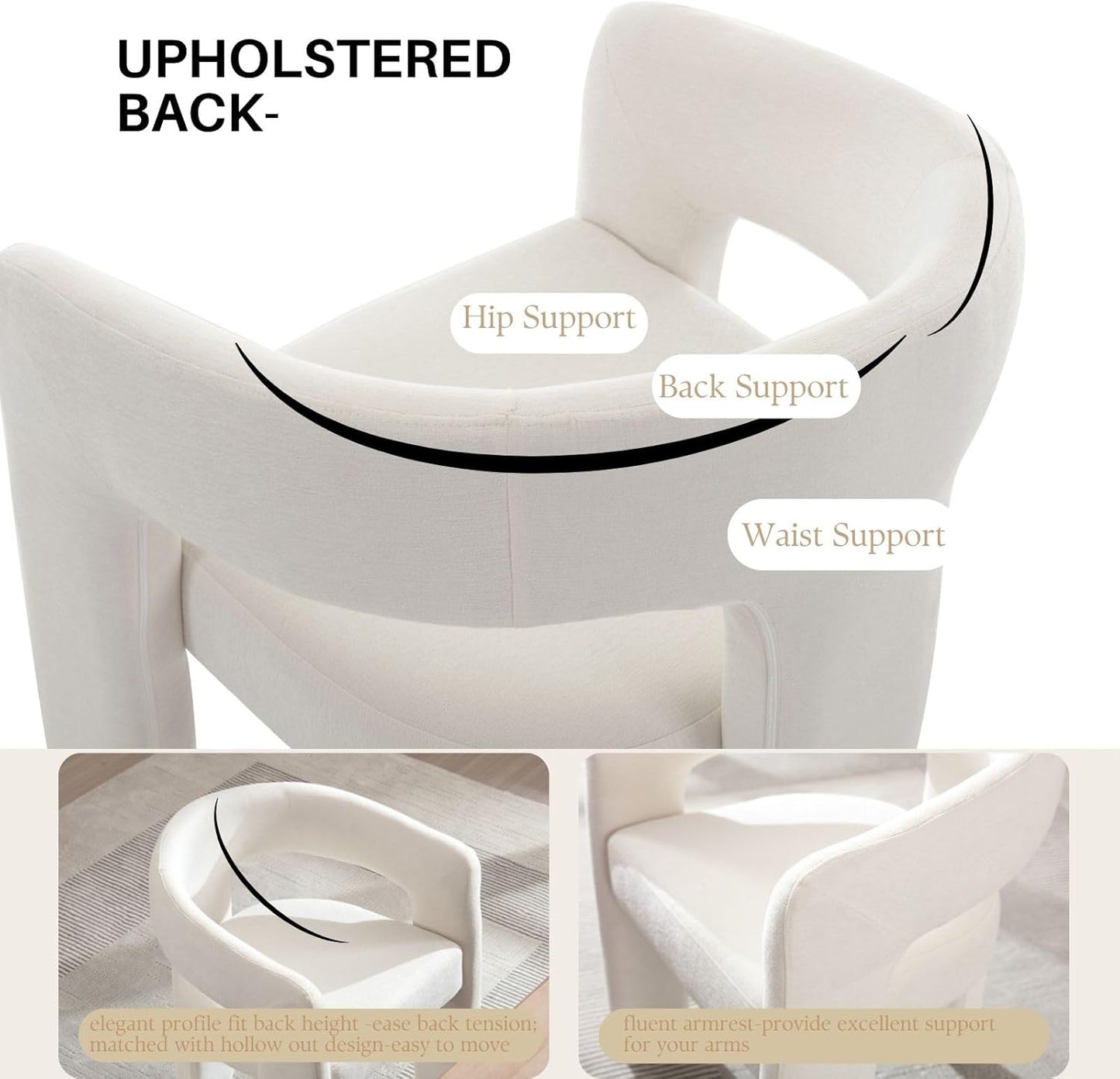 White Chenille Dining Chairs Set of 6, Modern Barrel Dining Room Chairs Upholstered Accent Chair