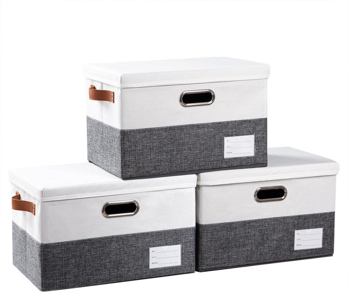 PRANDOM Foldable Storage Bins with Lids [3-Pack] Fabric Collapsible Storage Boxes Baskets Cubes