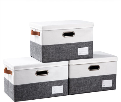 PRANDOM Foldable Storage Bins with Lids [3-Pack] Fabric Collapsible Storage Boxes Baskets Cubes