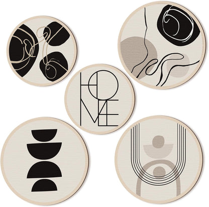 Qunclay 5 Pcs Wall Art Decor Wooden Living Room Wall Decor Bohemian Hanging Farmhouse Geometric
