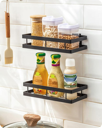 Metal Spice Rack Wall Mount Floating Shelves 2 Pack Black Storage organizer for Cabinet Door Pantry