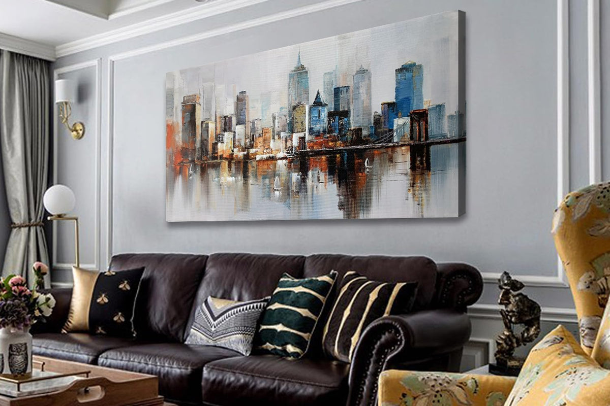 Arjun Brooklyn Bridge Wall Art Modern New York City Abstract Canvas Cityscape Painting Large Size