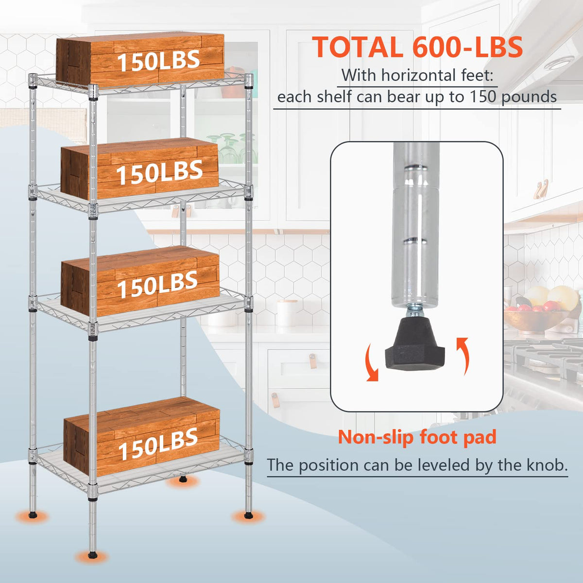 FDW 18L x 12W x 44H Wire Shelves with 4 PP Sheets Metal Shelf Storage Shelves 4 Tier Layer Storage