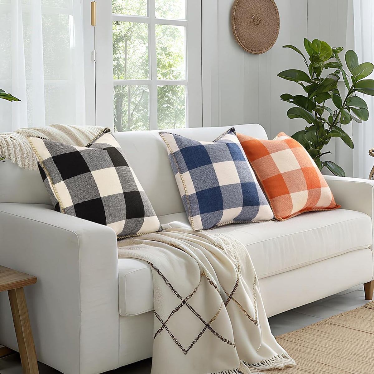 decorUhome Buffalo Plaid Check Throw Pillow Covers 24x24 Set of 2, Outdoor Decorative Farmhouse