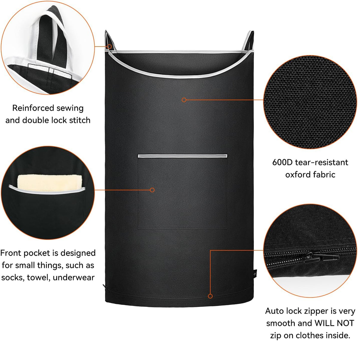XL Hanging Laundry Hamper Bag, Black Door Hanging Hamper with Large Openging, Hanging Laundry Bag