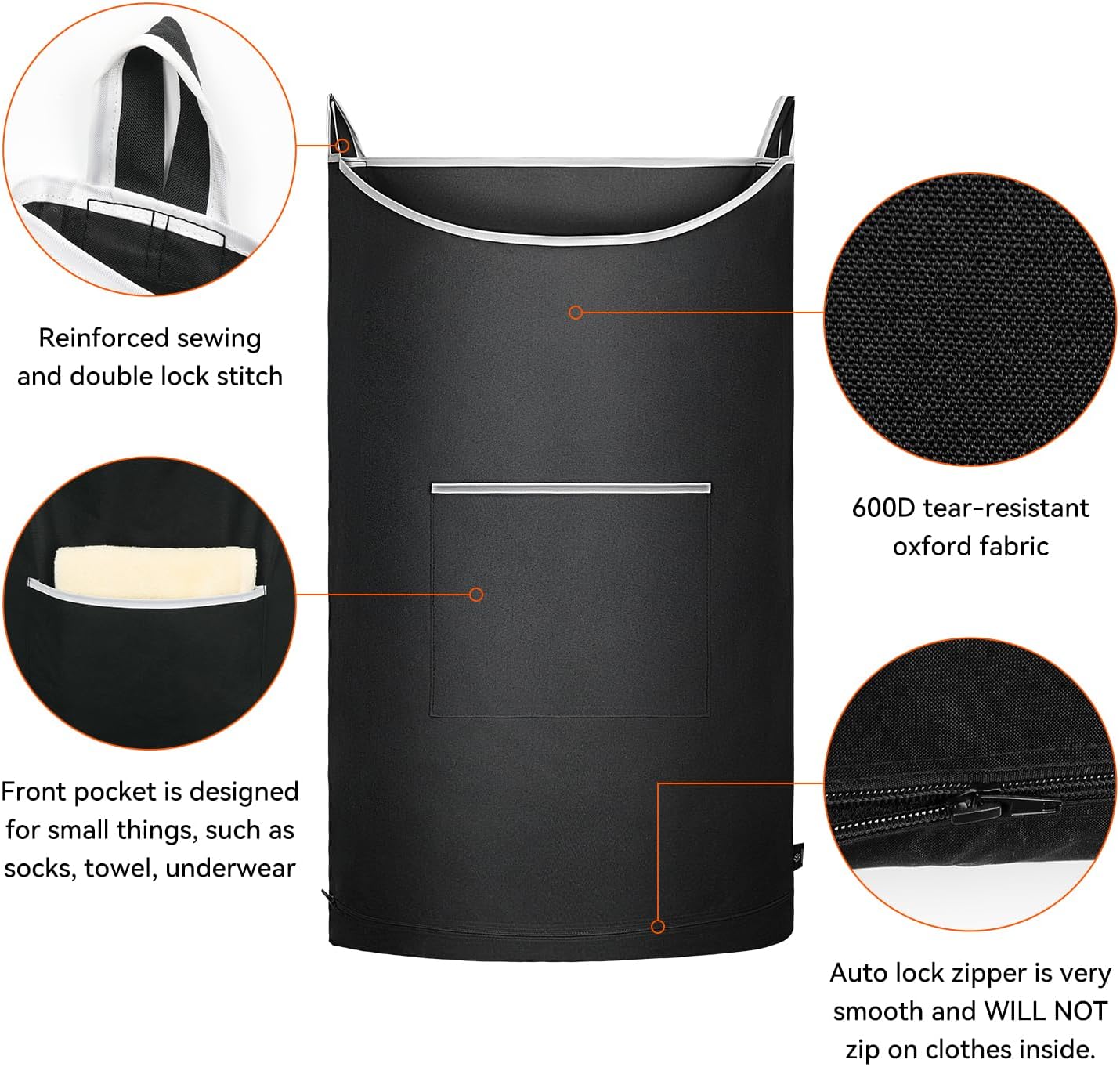 XL Hanging Laundry Hamper, 2PC-Black, Over Door/Wall Mount, Large Capacity, Modern Design, Durable