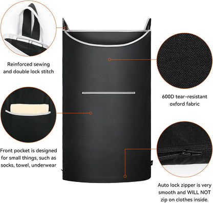 XL Hanging Laundry Hamper, 2PC-Black, Over Door/Wall Mount, Large Capacity, Modern Design, Durable