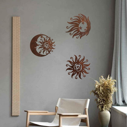 Limygus Sun Moon Wall Hanging, Wall Sculpture, Metal Wall Art Indoor/Outdoor Decor Rust Colored