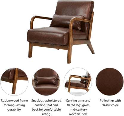 Glitzhome 30.75 "H Mid Century Coffee Accent Armchair, Single Reading Armchair PU Leather Lounge