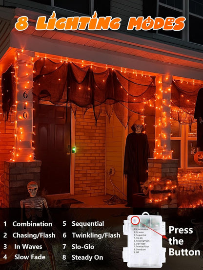 Halloween String Lights Battery Operated with Auto Timer, 33FT 100 LED Waterproof Orange String