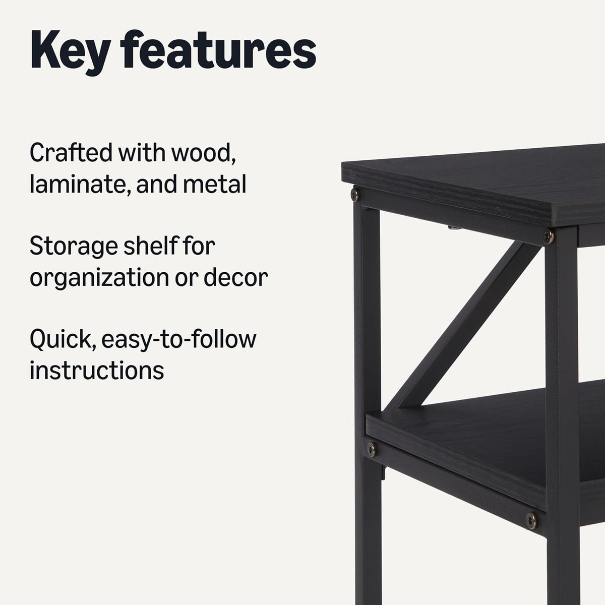 Amazon Basics Rectangular Console Table with Storage Shelf, Steel Frame, 39x31x11.8 in, Black