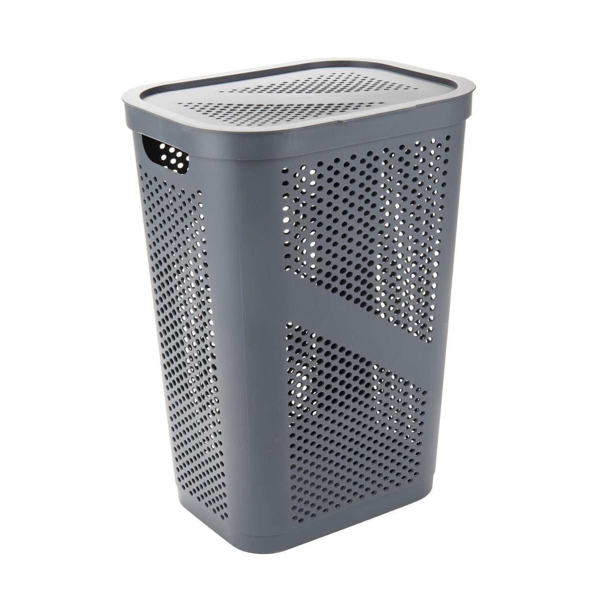 Mind Reader 60L Slim Laundry Hamper, Clothes Basket, Lid, Ventilated, Plastic, Set of 2, Gray