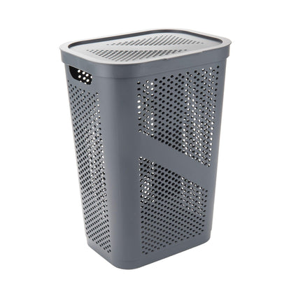 Mind Reader 60L Slim Laundry Hamper, Clothes Basket, Lid, Ventilated, Plastic, Set of 2, Gray