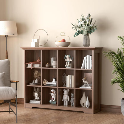 Cube Shelf Bookcase with Base - Wooden 3 Tiers Floor Standing Low Storage Cabinet for Home and