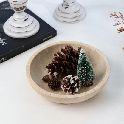 Marble Decorative Bowl for Kitchen Counter, Natural Travertine Serving Bowl with,Modern Display