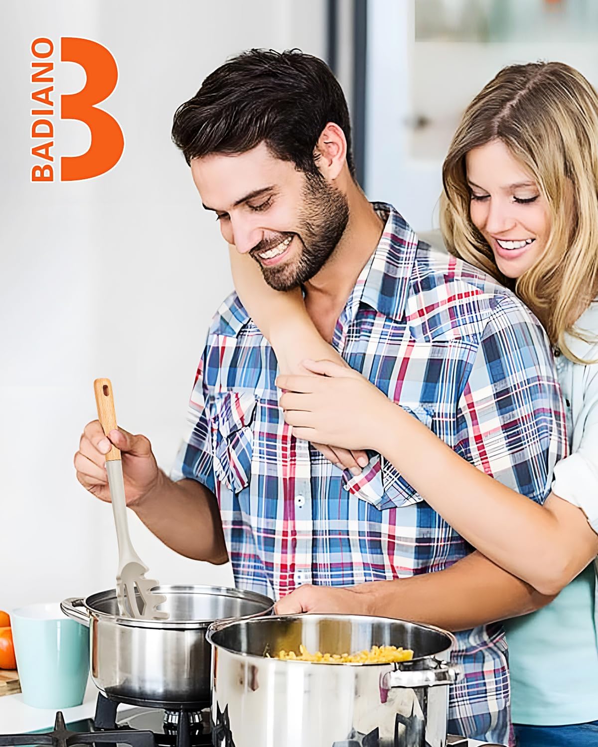 Silicone Pasta Fork, Kitchen Heat Resistant Noodle Spoon Server, BPA Free Spaghetti Strainer,12.8