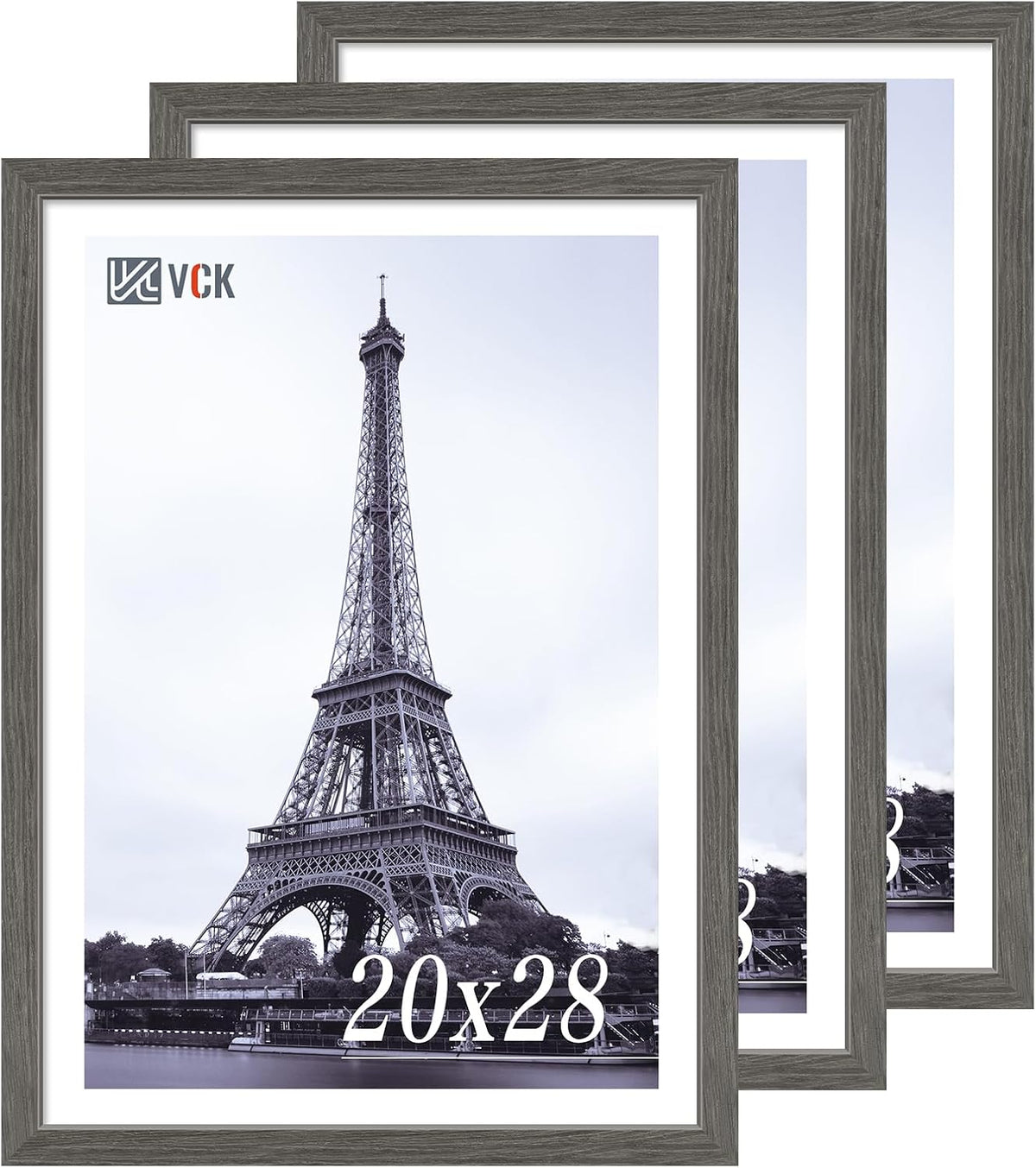 VCK 20x28 Picture Frame 3 Pack, Gray Solid Wood Poster Picture Frame, Exclusive Wood Grain, Wall