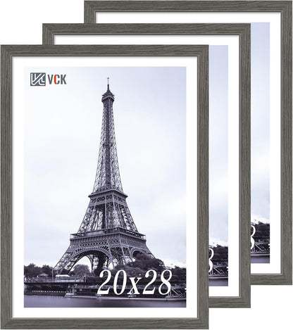 VCK 20x28 Picture Frame 3 Pack, Gray Solid Wood Poster Picture Frame, Exclusive Wood Grain, Wall