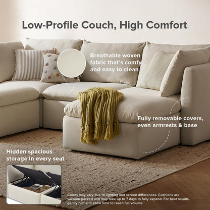 mopio Oversized Modular Sectional Sofa with Fully Removable Covers and Storage, Convertible U