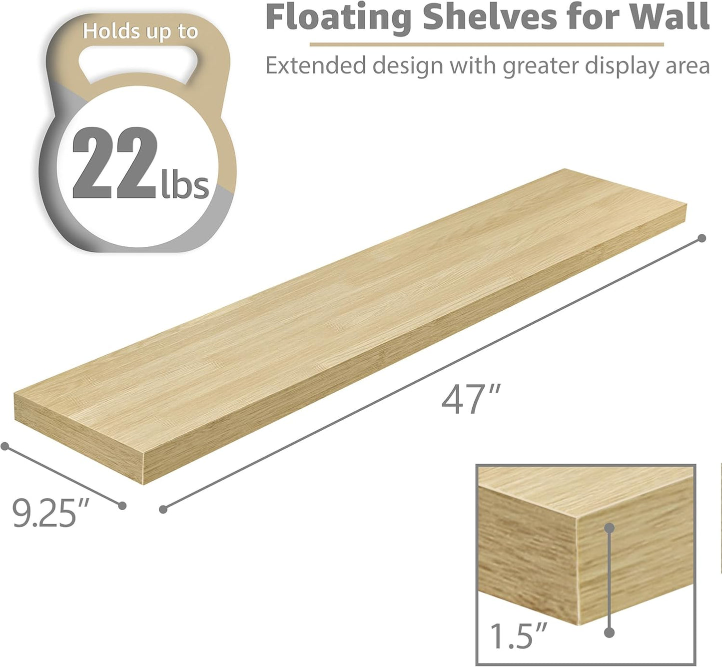 Sorbus Floating Shelves for Wall - 48 Inch Long Bathroom Shelves, Wall Decor for Bedroom, Kitchen
